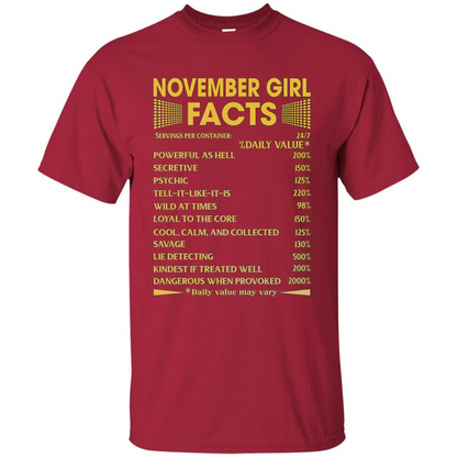 November Girl Facts T-shirt Birthday Gift T-shirt Cardinal