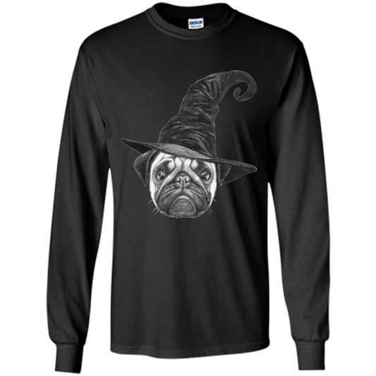 Pug Lover T-shirt Pug In Witch Hat Halloween T-Shirt Black
