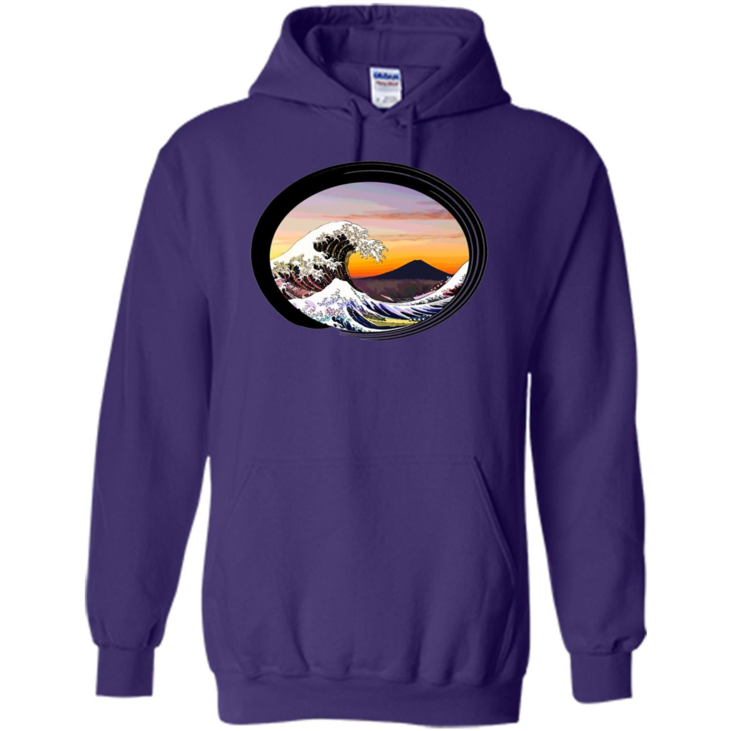 Classic Japanese Zen Art T-shirt, Kanagawa Great Wave Enso Purple