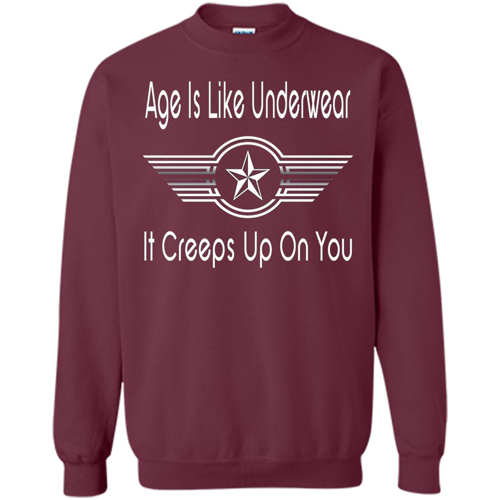 Funny Birthday T-shirts Age Is Like Underwear It Creeps Up On You Maroon