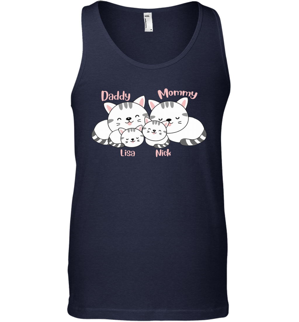 Cats and family name member ( Customized Name ) Tank Top Tank Top Navy