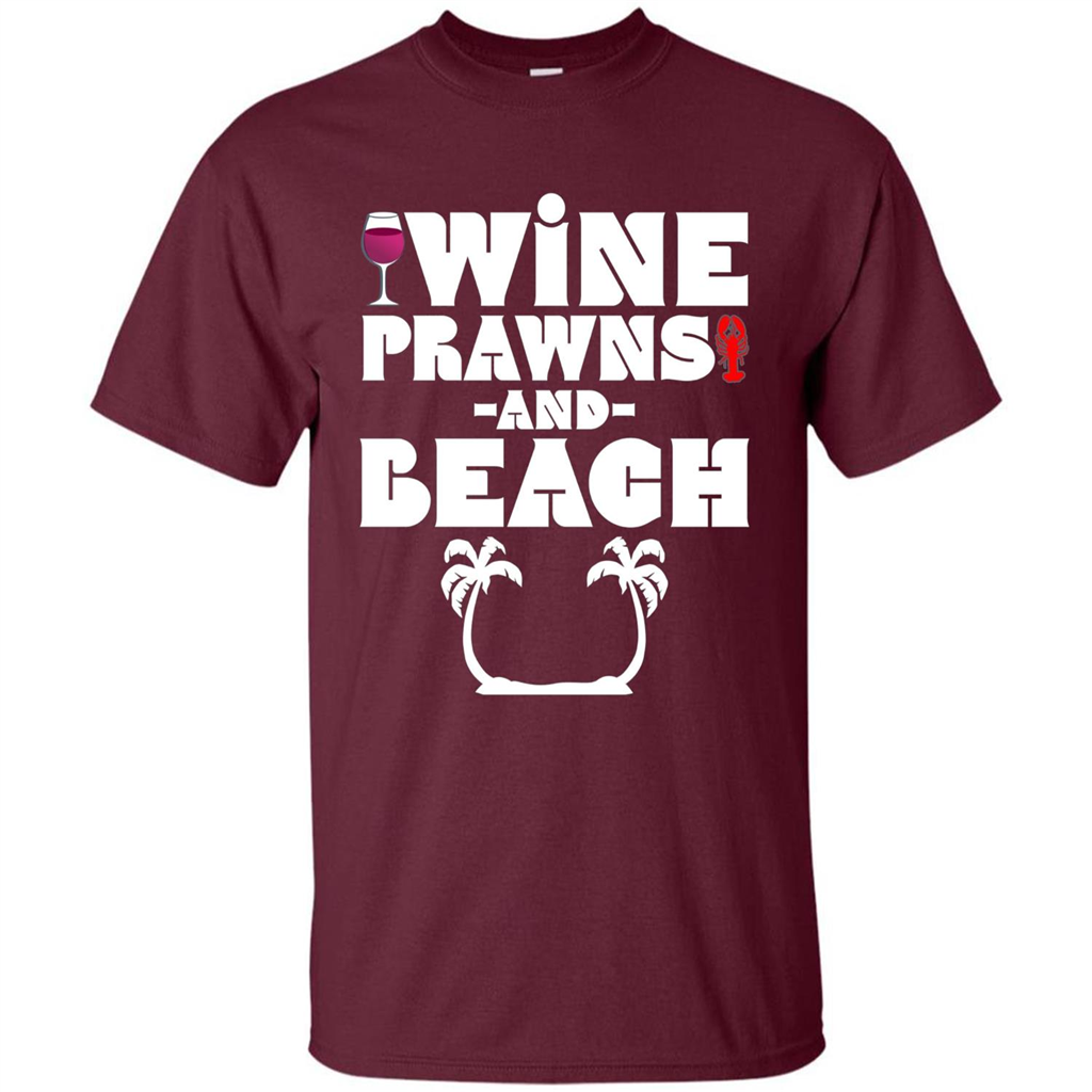 Wine Summer Time With Beach And Prawns T-Shirt Maroon