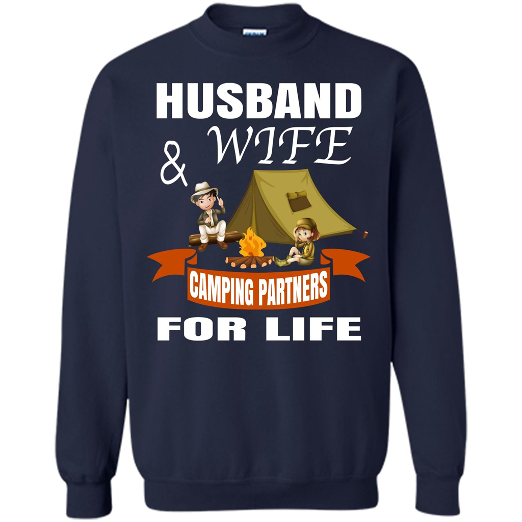 Camping Family T-shirt Husband And Wife Camping Partners For LIfe Navy