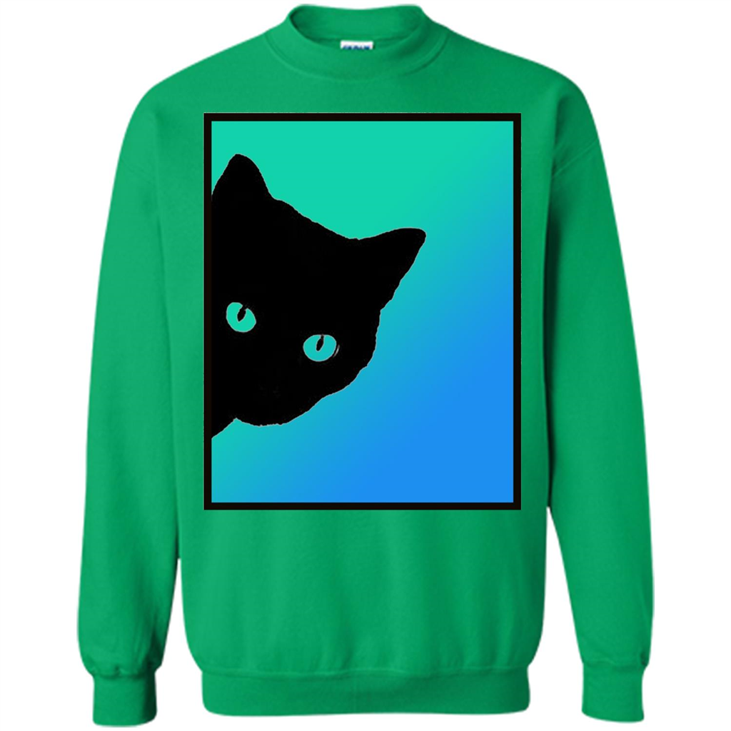 Cat Lover T-shirt Black Cat Blue Green T-shirt Irish Green
