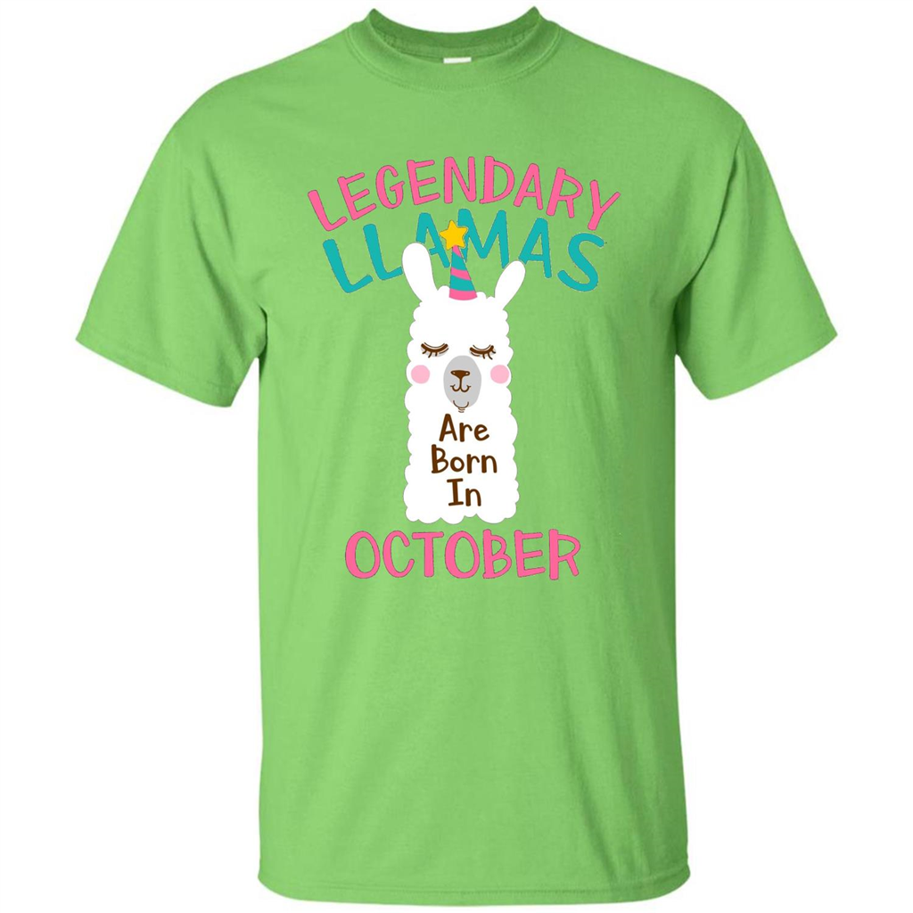 Legendary Llamas Are Born In October T-shirt Lime