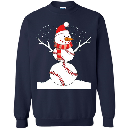 Cute Baseball Snowman Christmas T-Shirt Navy