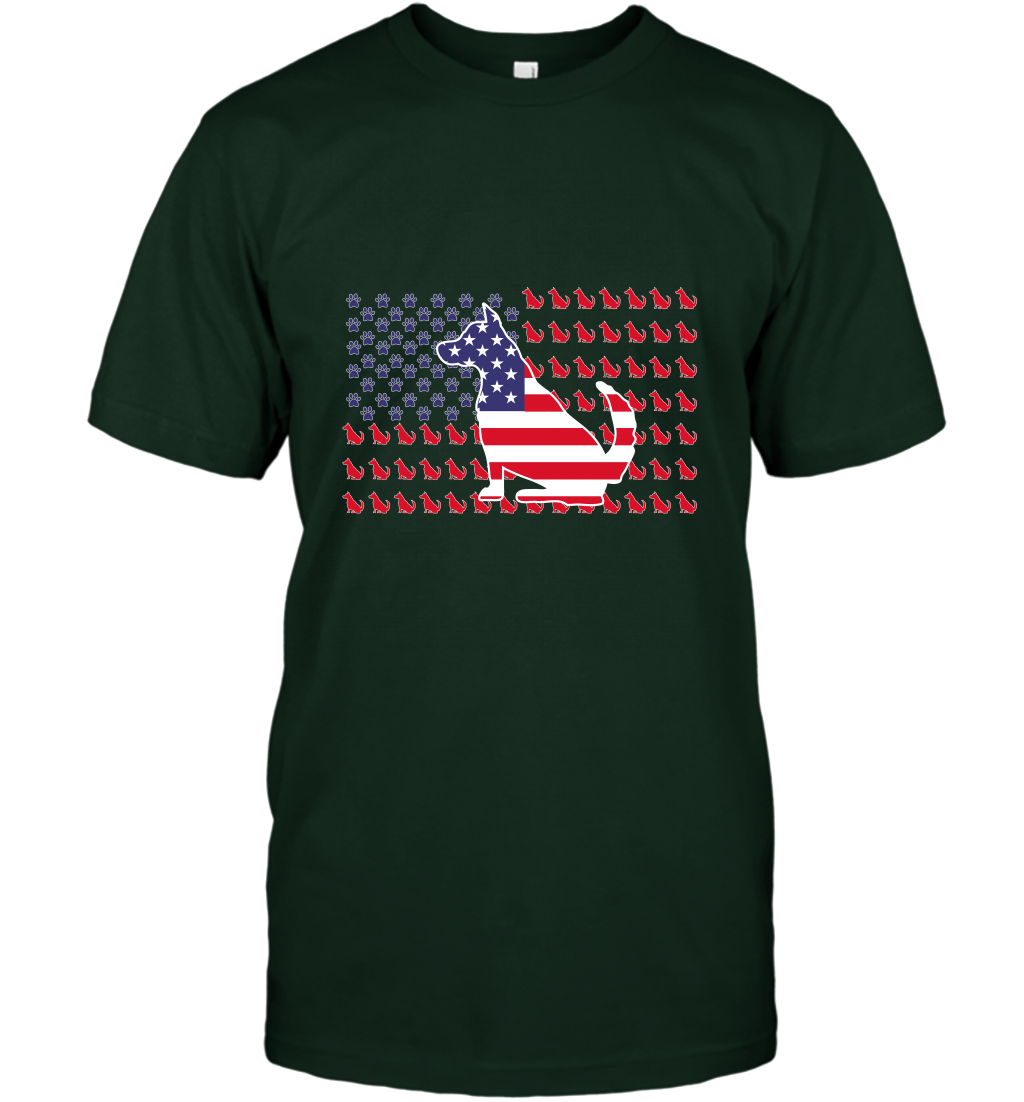 American Flag Dogs Lovers Shirt T-Shirt Forest Green
