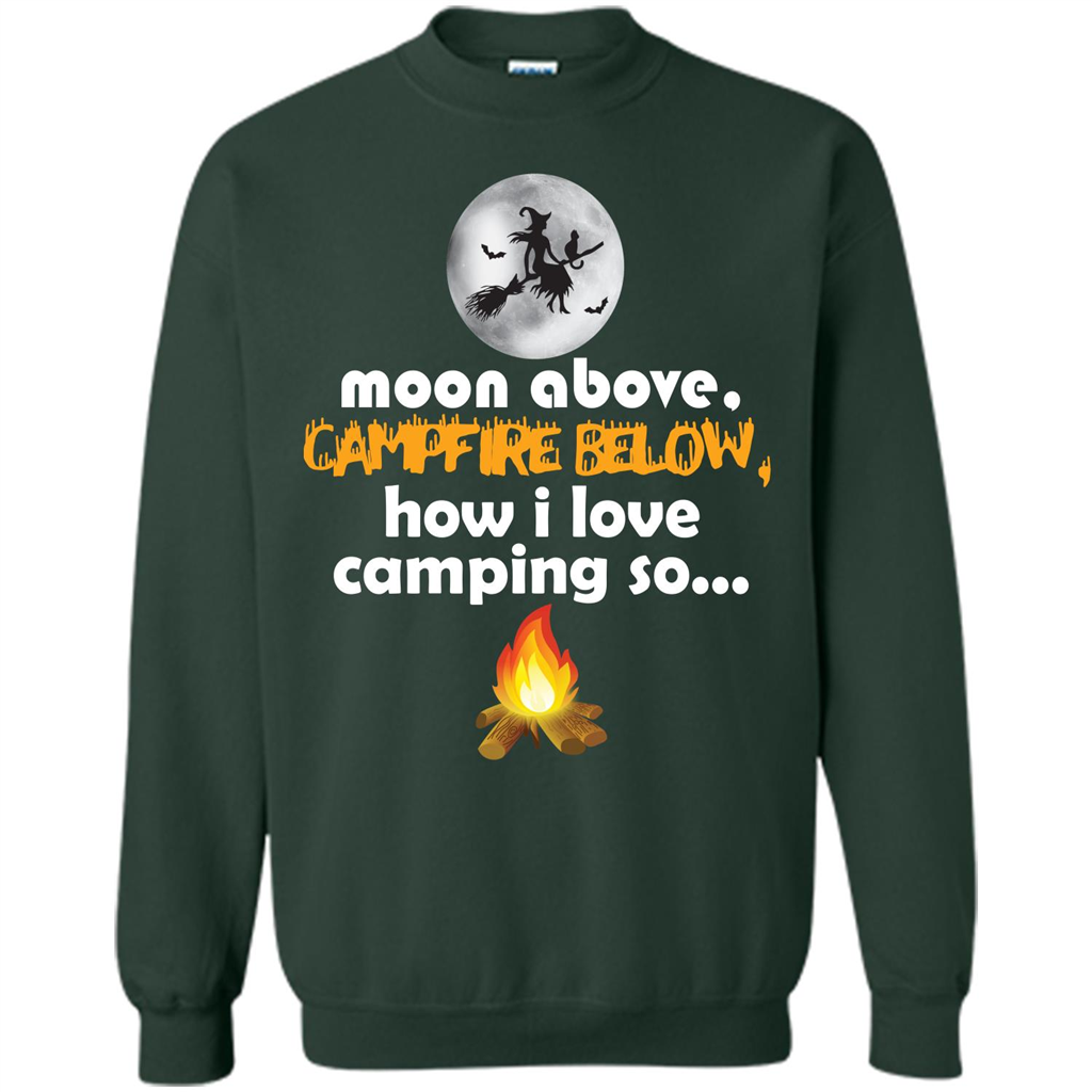 Halloween T-shirt Moon Above Campfire Below T-shirt Forest Green