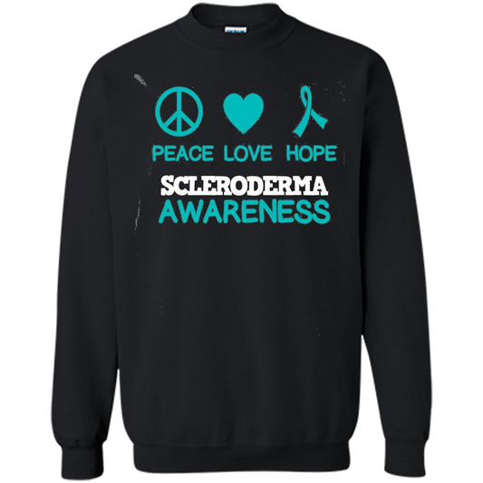 Scleroderma Awareness Ribbon Support T-shirt Peace Love Hope T-shirt Black