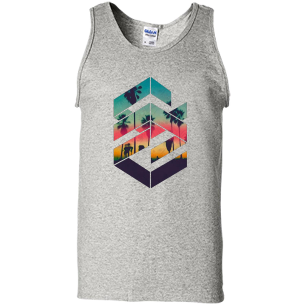 Summer T-shirt Geometric Sunset Beach Ash