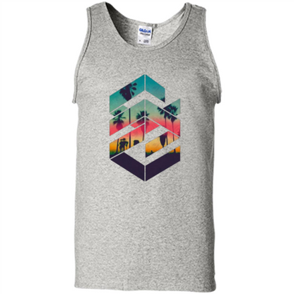 Summer T-shirt Geometric Sunset Beach Ash