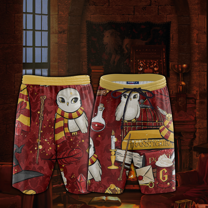 Hogwarts Gryffindor House Pattern Harry Potter Beach Short