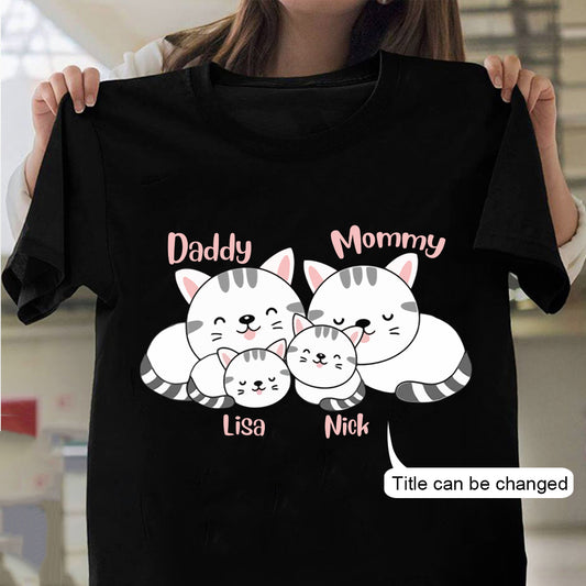 Cats and family name member ( Customized Name ) T-Shirt T-Shirt Black