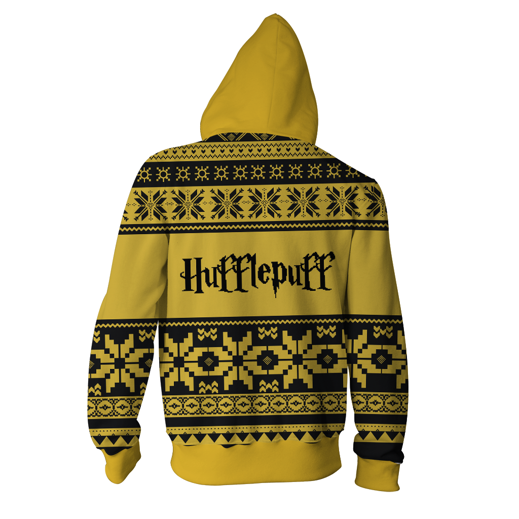 The Hufflepuff Badger Harry Potter Ugly Christmas Zip Up Hoodie