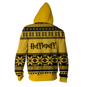 The Hufflepuff Badger Harry Potter Ugly Christmas Zip Up Hoodie