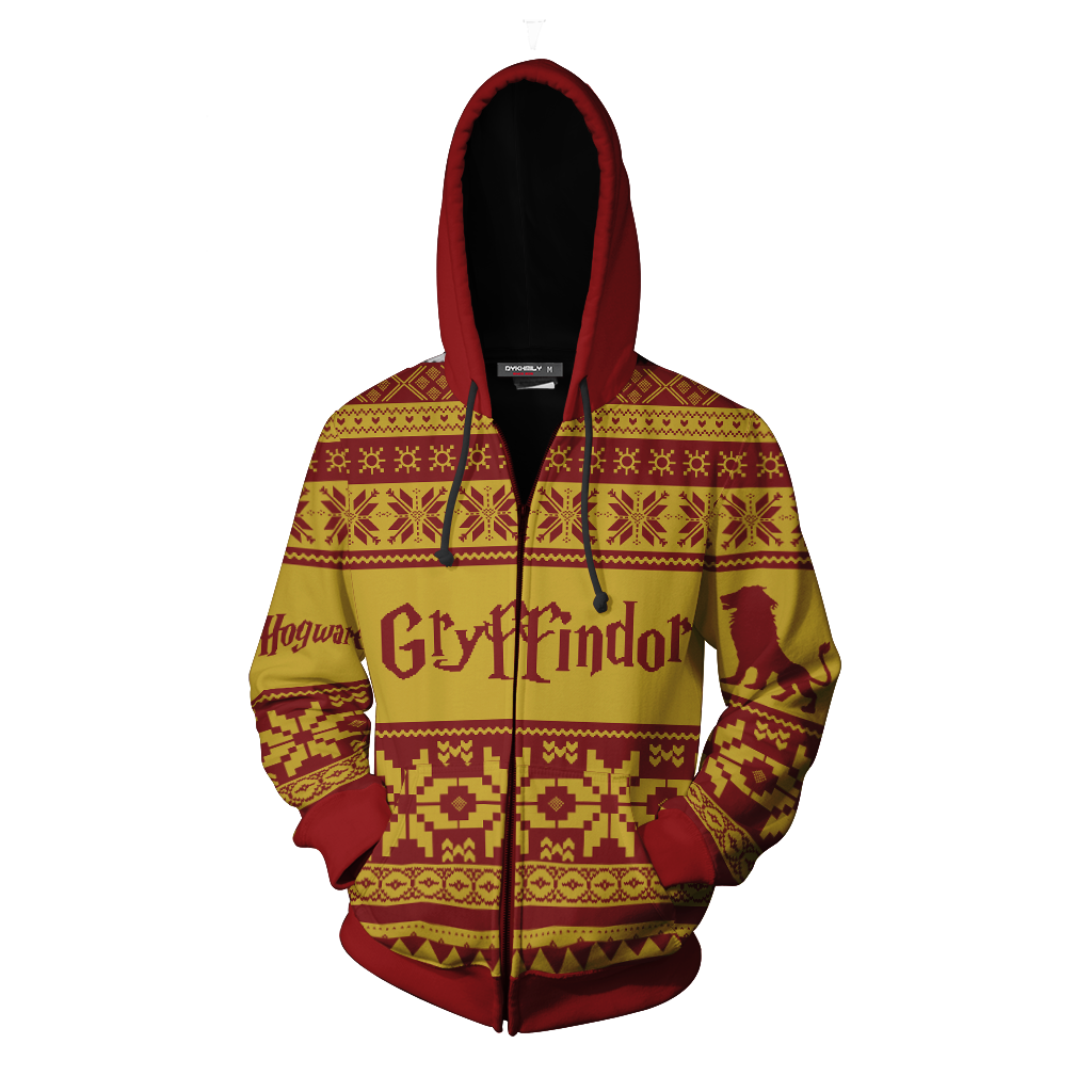 The Gryffindor Lion Harry Potter Ugly Christmas Zip Up Hoodie