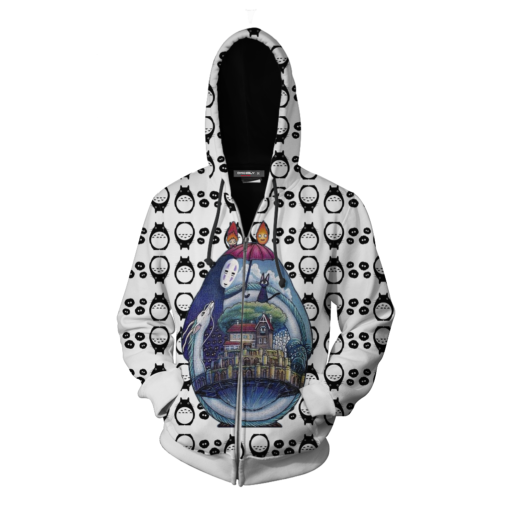 Ghibli Studio Spirited Away Characters Seamless New Look Zip Up Hoodie