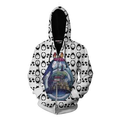 Ghibli Studio Spirited Away Characters Seamless New Look Zip Up Hoodie