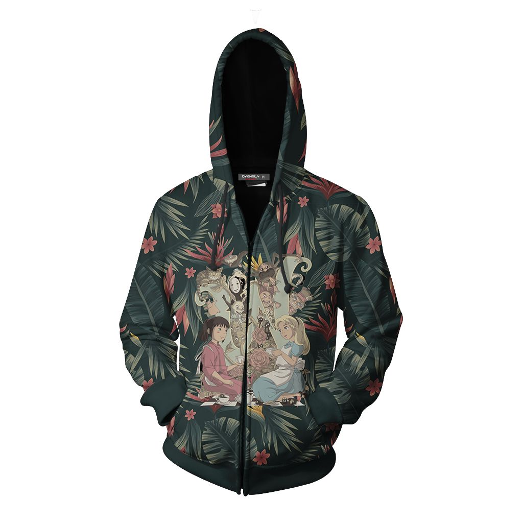 Studio Ghibli And Alice In Wonderland Zip Up Hoodie