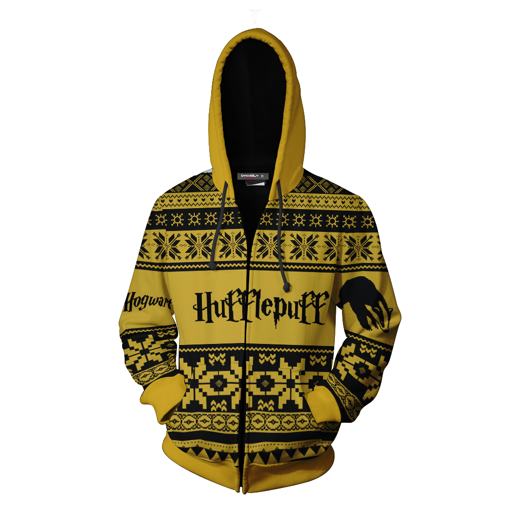 The Hufflepuff Badger Harry Potter Ugly Christmas Zip Up Hoodie