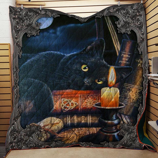 Witching Hour Black Cat Halloween 3D Quilt Blanket Queen (203x228CM)