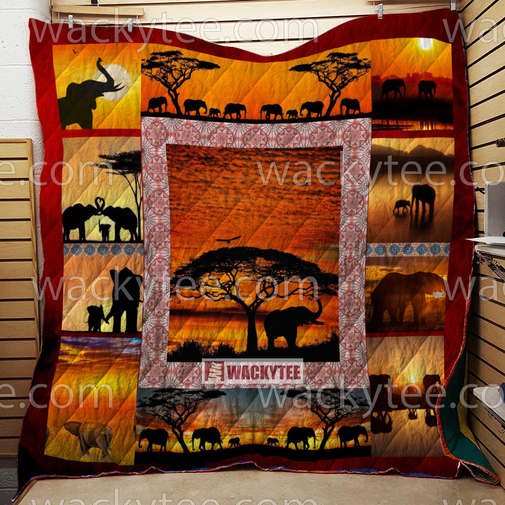 Elephants Comeback Home At Sunset 3D Quilt Blanket