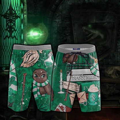 Hogwarts Slytherin House Pattern Harry Potter Beach Short