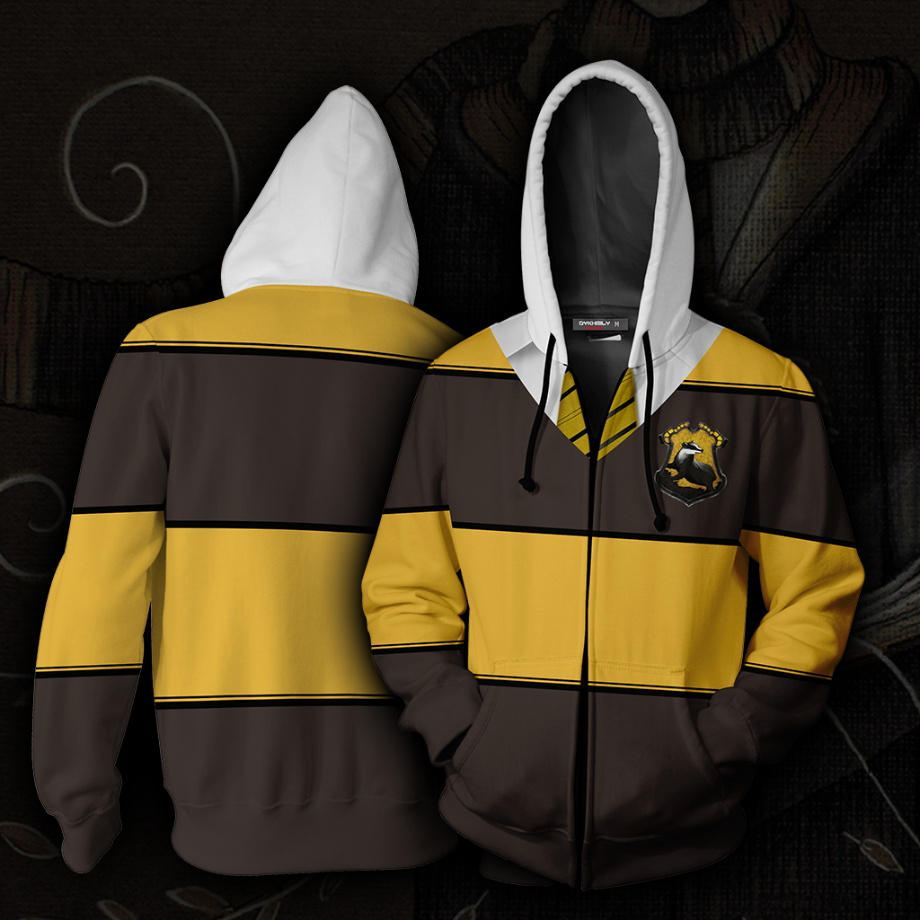 Striped Hufflepuff Harry Potter New Zip Up Hoodie 4XL