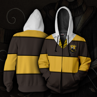 Striped Hufflepuff Harry Potter New Zip Up Hoodie 4XL