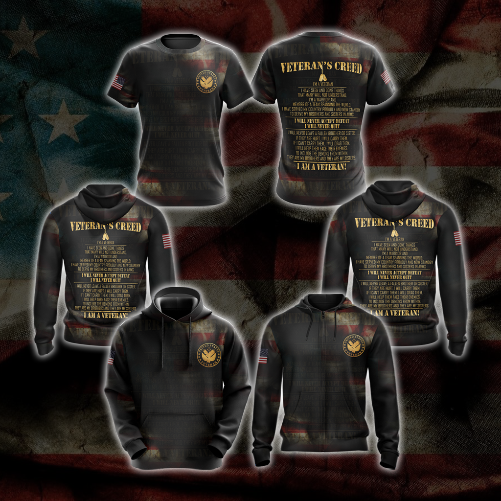 Veteran's Creed T-shirt Zip Hoodie Pullover Hoodie