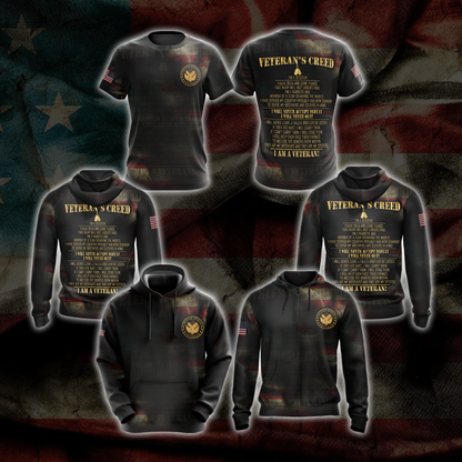 Veteran's Creed T-shirt Zip Hoodie Pullover Hoodie