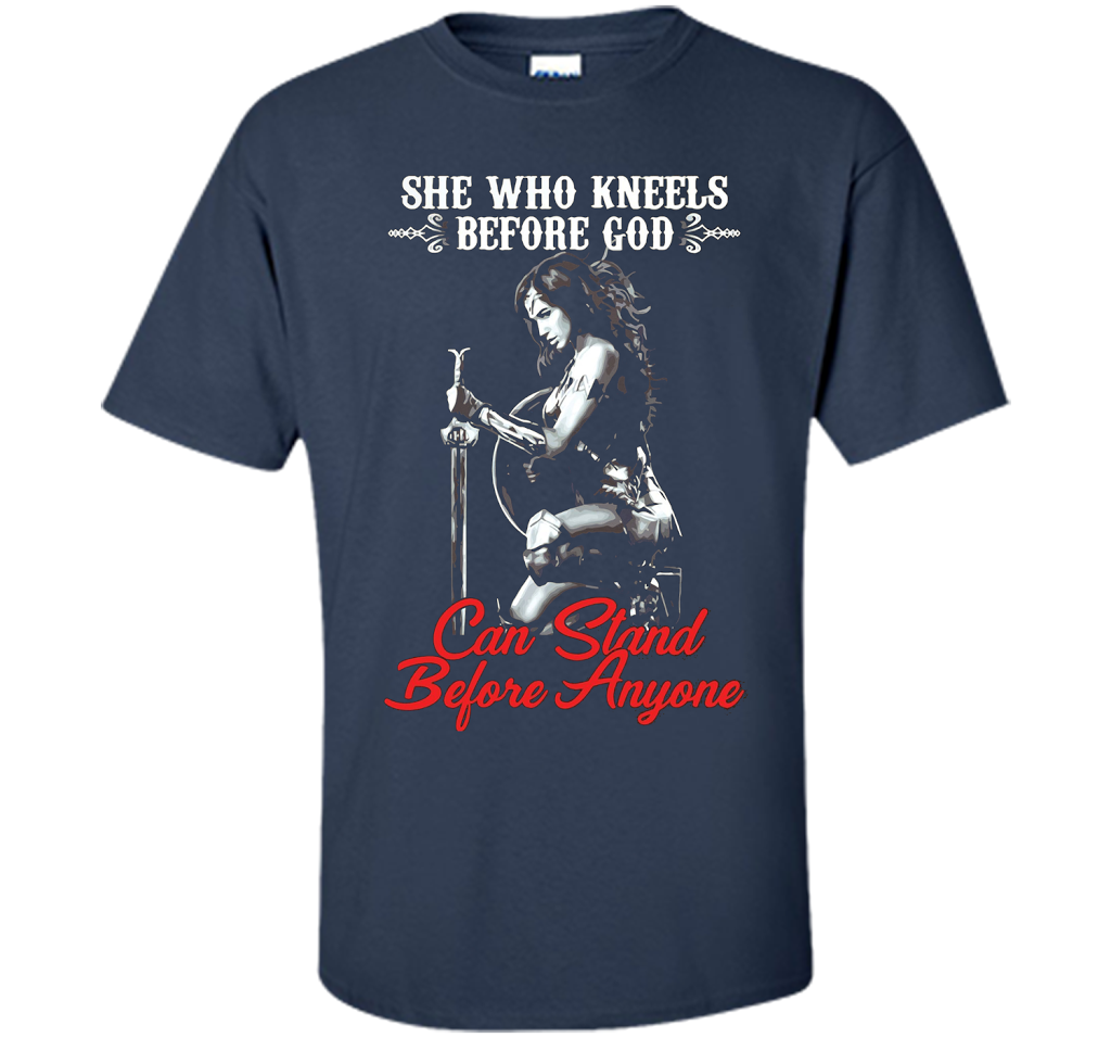 Wonder Woman T-shirt She Who Kneels Before God Can Stand Before Anyone Navy