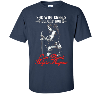 Wonder Woman T-shirt She Who Kneels Before God Can Stand Before Anyone Navy