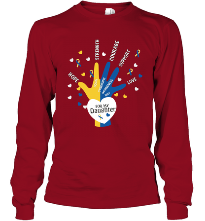 Hope Strength Courage Support Down Syndrome Awareness Day For My Daughter Shirt Long Sleeve T-Shirt Cardinal Red