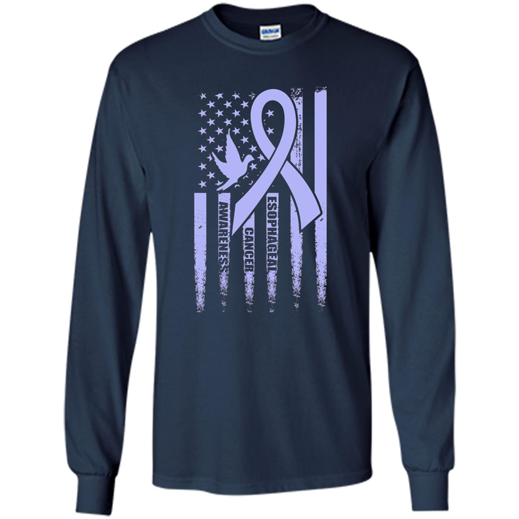 Esophageal Cancer USA Flag Periwinkle Ribbon and Dove T-shirt Navy