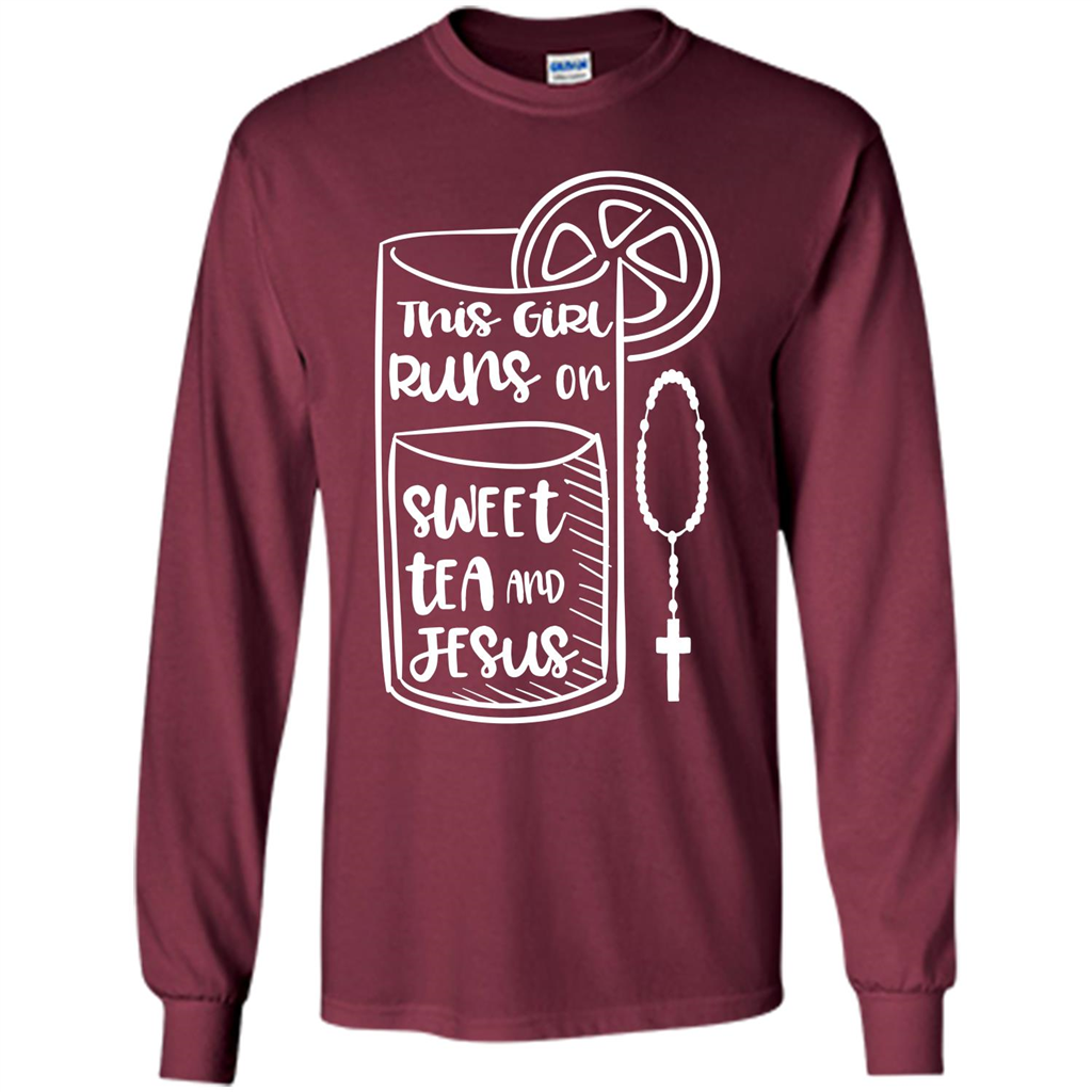 Christian T-shirt This Girl Runs on Sweet Tea and Jesus T-shirt Maroon