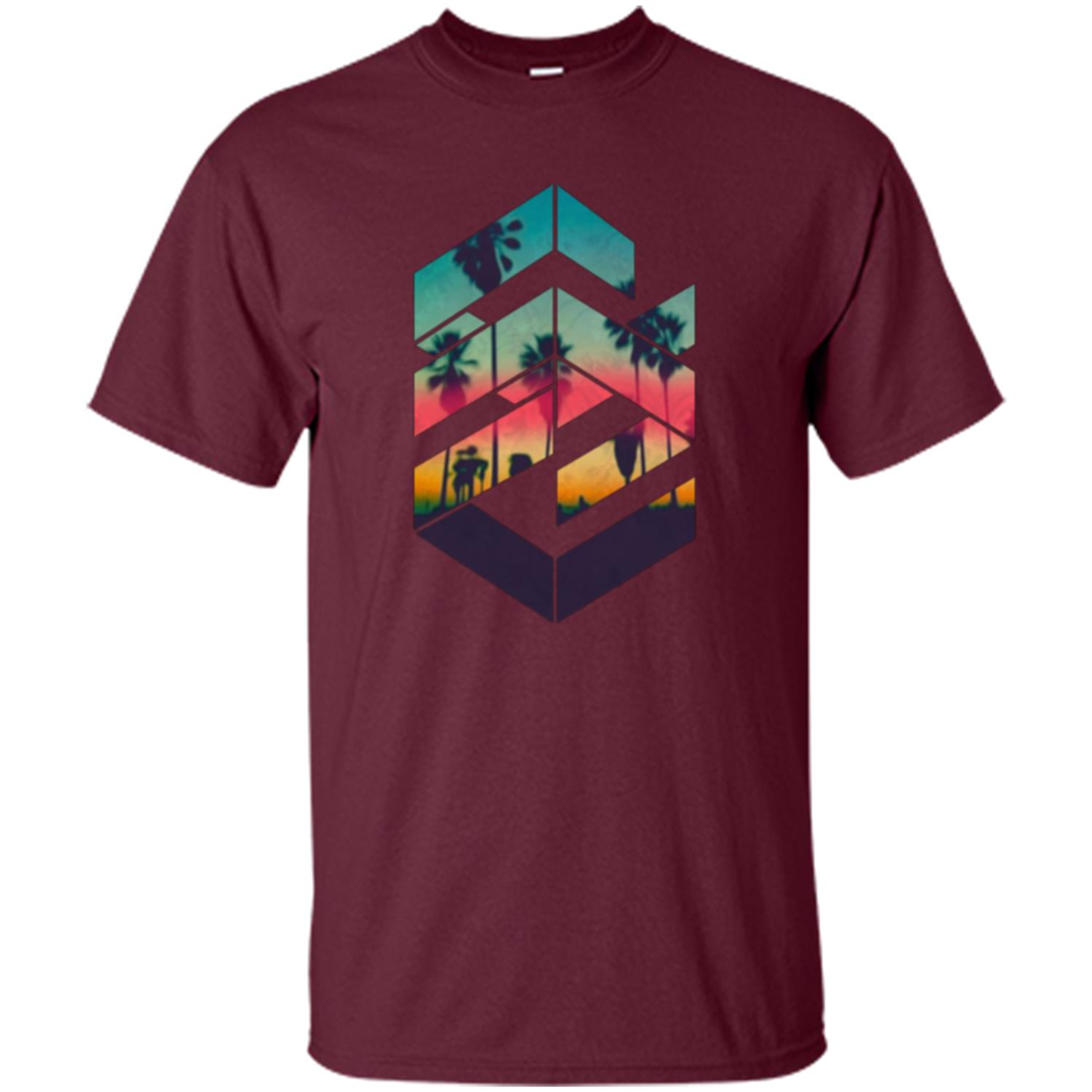 Summer T-shirt Geometric Sunset Beach Maroon