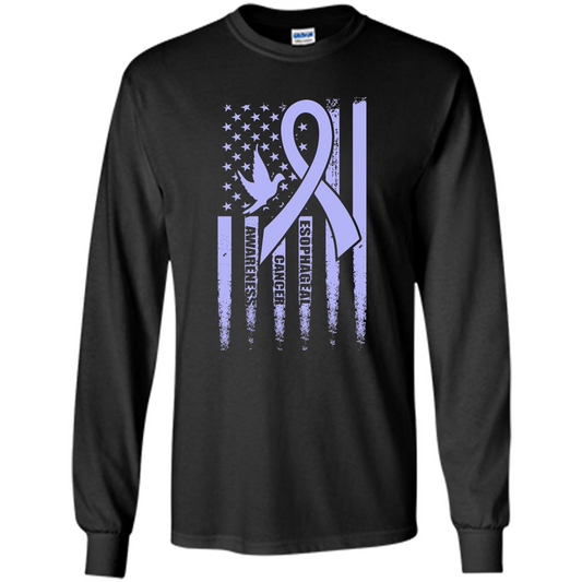 Esophageal Cancer USA Flag Periwinkle Ribbon and Dove T-shirt Black