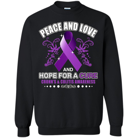 Peace And Love And Hope For A Cure Crohn's and Colitis Awareness T-shirt Black
