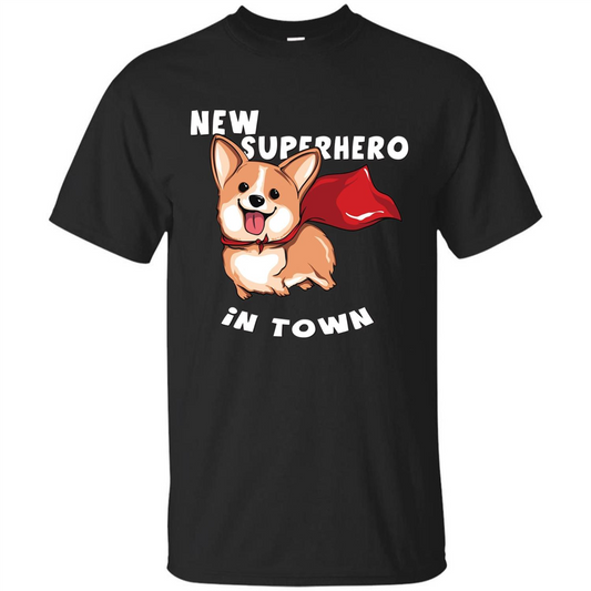 Corgi Doggy T-Shirt New Superhero In Town T-shirt Black