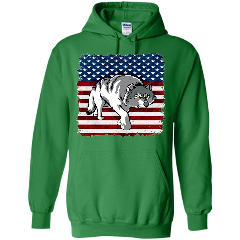 Independence Day T-shirt Grey Wolf On American Flag Patriotic Irish Green