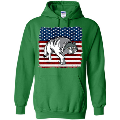 Independence Day T-shirt Grey Wolf On American Flag Patriotic Irish Green