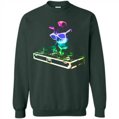 Cat Lover T-shirt House Cat Rainbow DJ Kitty Forest Green