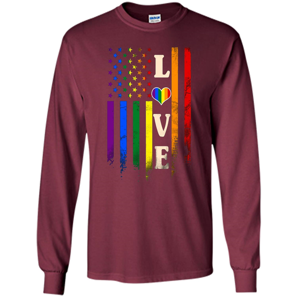 LGBTQ Pride T-shirt Love Rainbow Heart Flag Maroon
