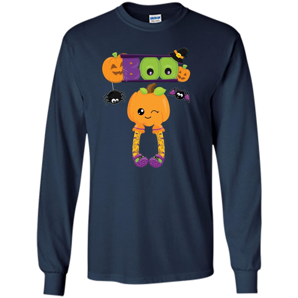 Cute Halloween Boo T-Shirt with Pumpkins-Party T-shirt Navy