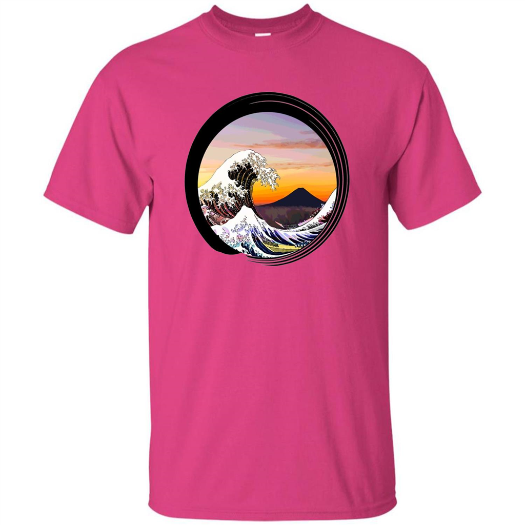 Classic Japanese Zen Art T-shirt, Kanagawa Great Wave Enso Heliconia