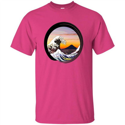 Classic Japanese Zen Art T-shirt, Kanagawa Great Wave Enso Heliconia
