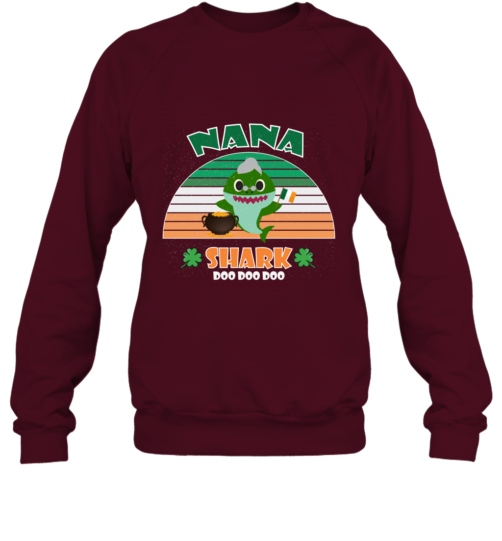 Irish Nana Shark Saint Patricks Day Family Shirt Sweatshirt Maroon