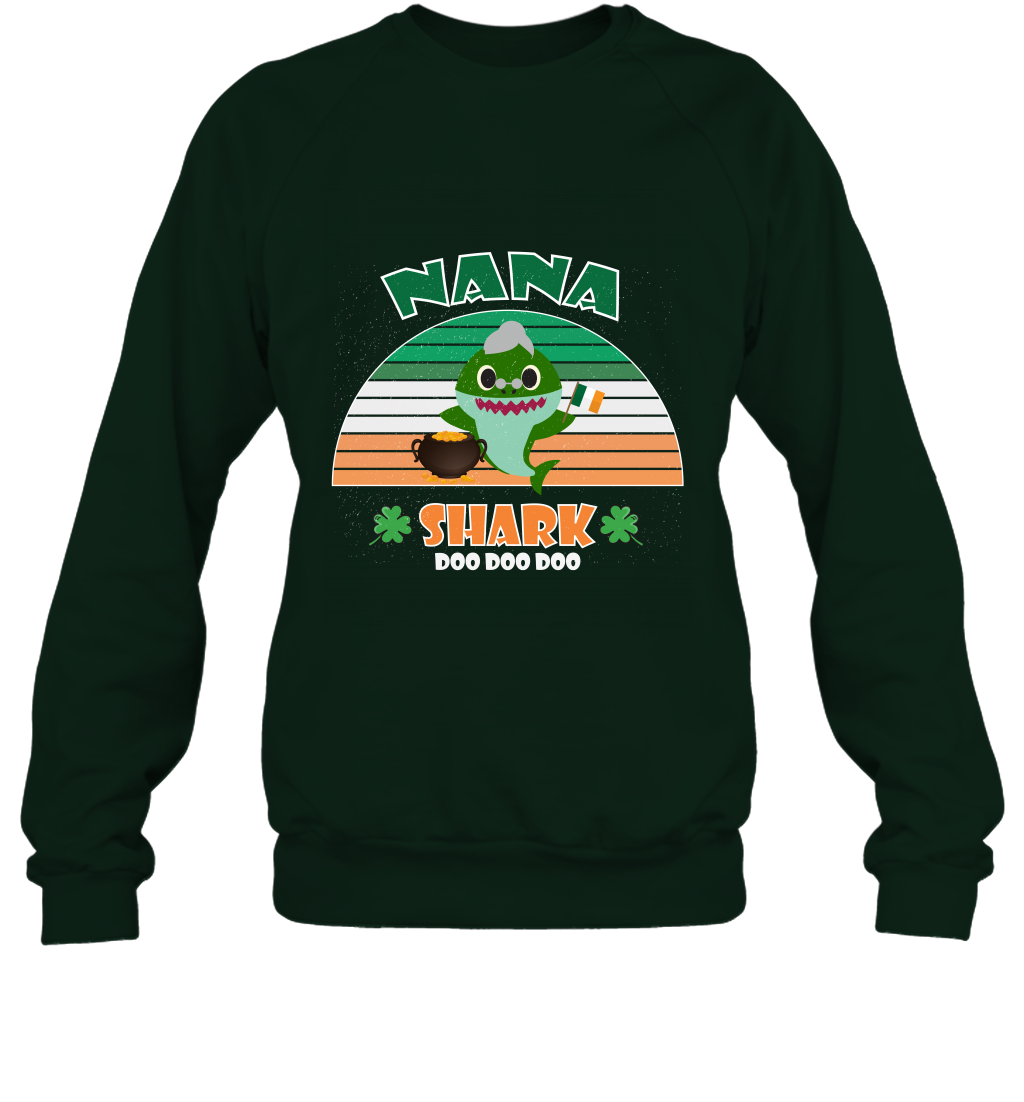 Irish Nana Shark Saint Patricks Day Family Shirt Sweatshirt Forest