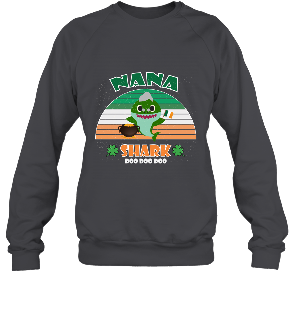 Irish Nana Shark Saint Patricks Day Family Shirt Sweatshirt Dark Heather